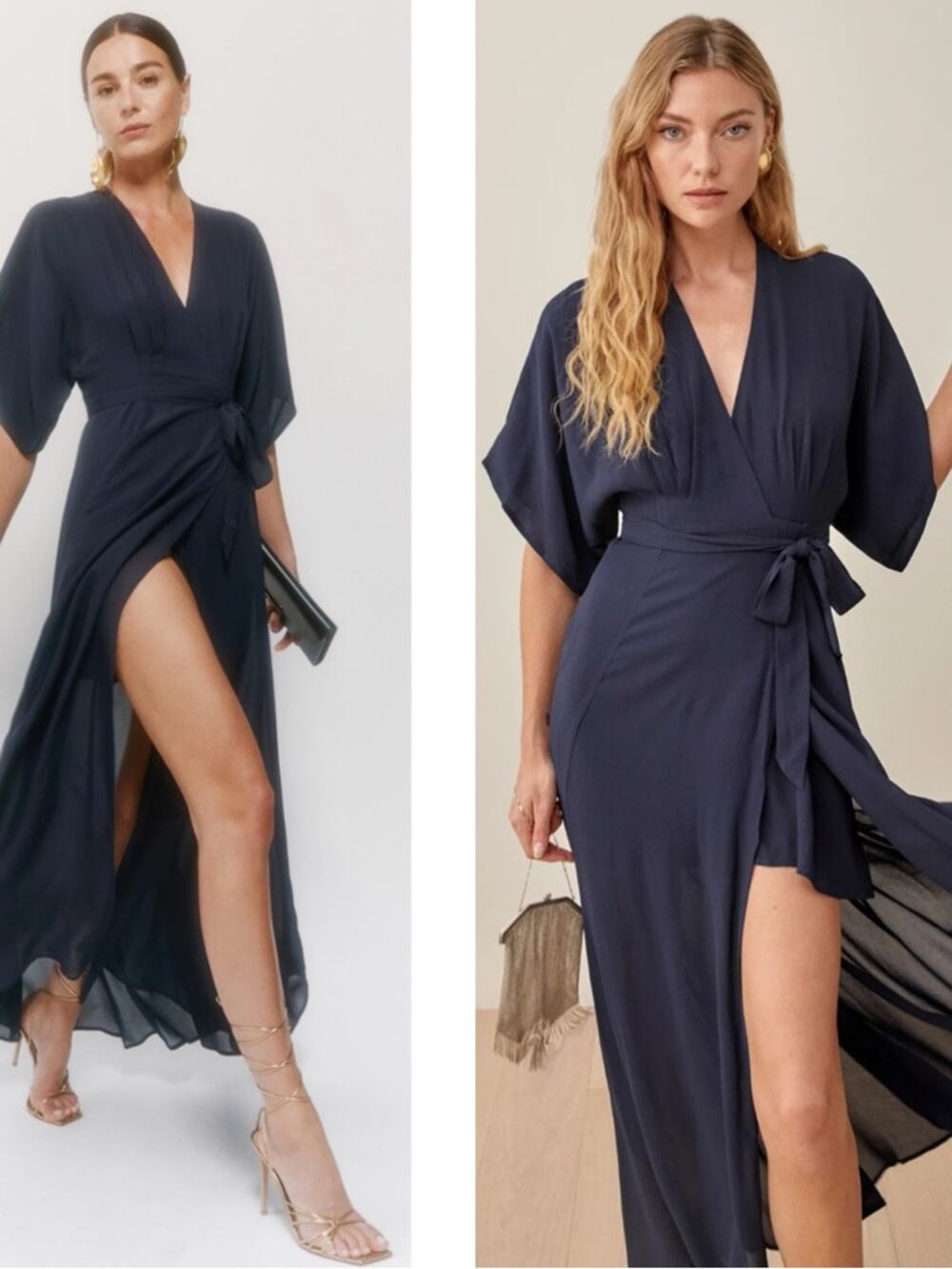 REFORMATION Winslow Deep V Wrap Navy Blue Maxi Dress Size XS